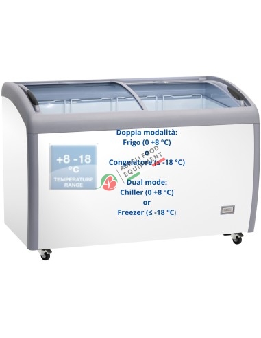Congelatore a pozzetto con porte a vetro scorrevoli temp. 0 +8°C o congelatore ≤ -18°C - dim. 1260Lx705Px875H mm - capacità 400L