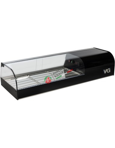 Chilled display +1/+5°C cabinet - flat vat - curved glass - dual LED light - black color - 1216W mm - right or left refrig. unit