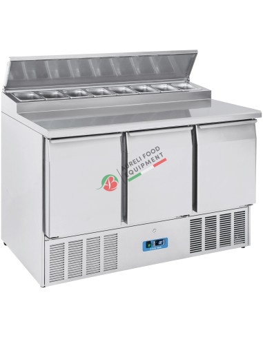 Saladette refrigerata 3 porte piano inox con capacità 8 vaschette GN 1/6 (non comprese) dim. 1365Lx700Px1005H mm