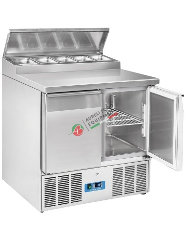 Saladette refrigerata 2 porte piano inox con capacità 5 vaschette GN 1/6 (non comprese) dim. 900Lx700Px1005H mm