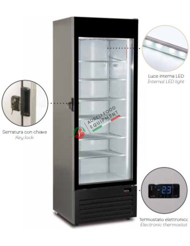 Static upright display freezer for ice cream with full glass door -18°/-23°C dim. 670Wx644Dx2000H mm
