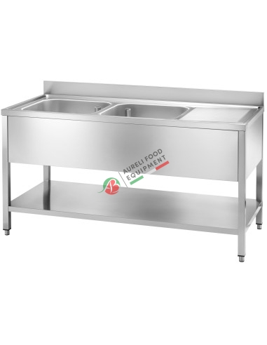2 bowls sink unit with drainer and bottom shelf dim. 140Wx70Dx85H  cm