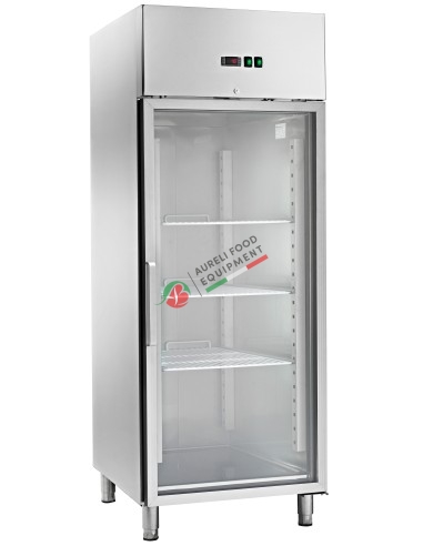 Stainless steel ventilated refrigerated Cabinet 1 glass door GN 2/1 dim. 74x83x201H cm temp. -2/+8°C capacity 650 L