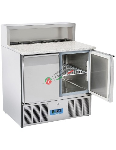 Saladette refrigerata 2 porte piano in granito con capacità 5 vaschette GN 1/6 (non comprese) dim. 900Lx700Px1090H mm