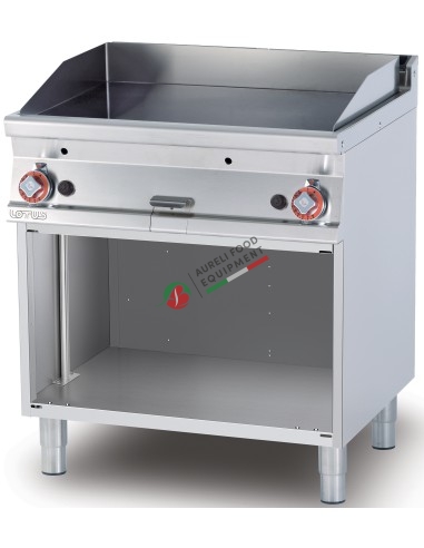 Gas smooth griddle on open cabinet dim. 80x70,5x90H cm - plate cm. 76X51 - 2 cooking areas
