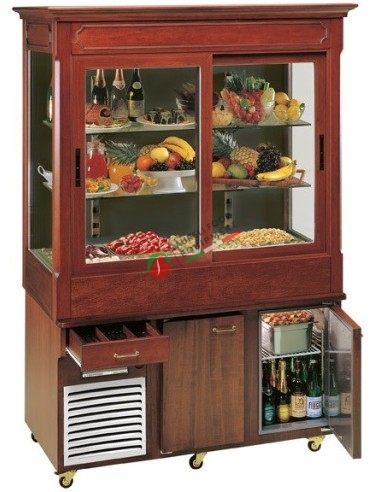 Ventilated refrigerated display cabinet Buffet 4 Stock with 1 drawer and refrigerated inox room - Dark walnut coloured wood